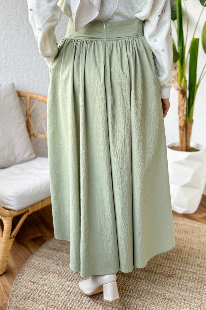 Fiyonk Detaylı Kloş Etek 2197 - Mint Yeşili | Salih Çelebi 