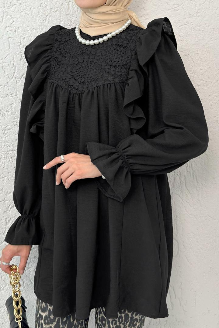 Omuz Fırfır Detaylı Tunik 2044 - SİYAH |  