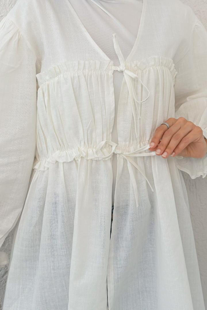 Ön Büzgülü Kimono Tunik 2307 - KREM | Salih Çelebi 