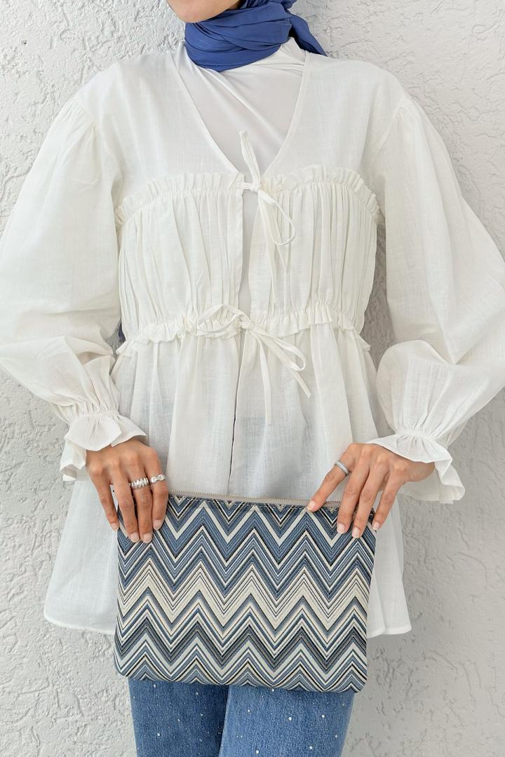 Ön Büzgülü Kimono Tunik 2307 - KREM | Salih Çelebi 