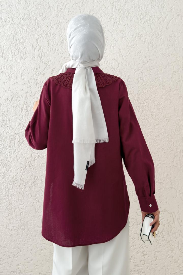 Yakalık Detaylı Gömlek 2214 - BORDO |  