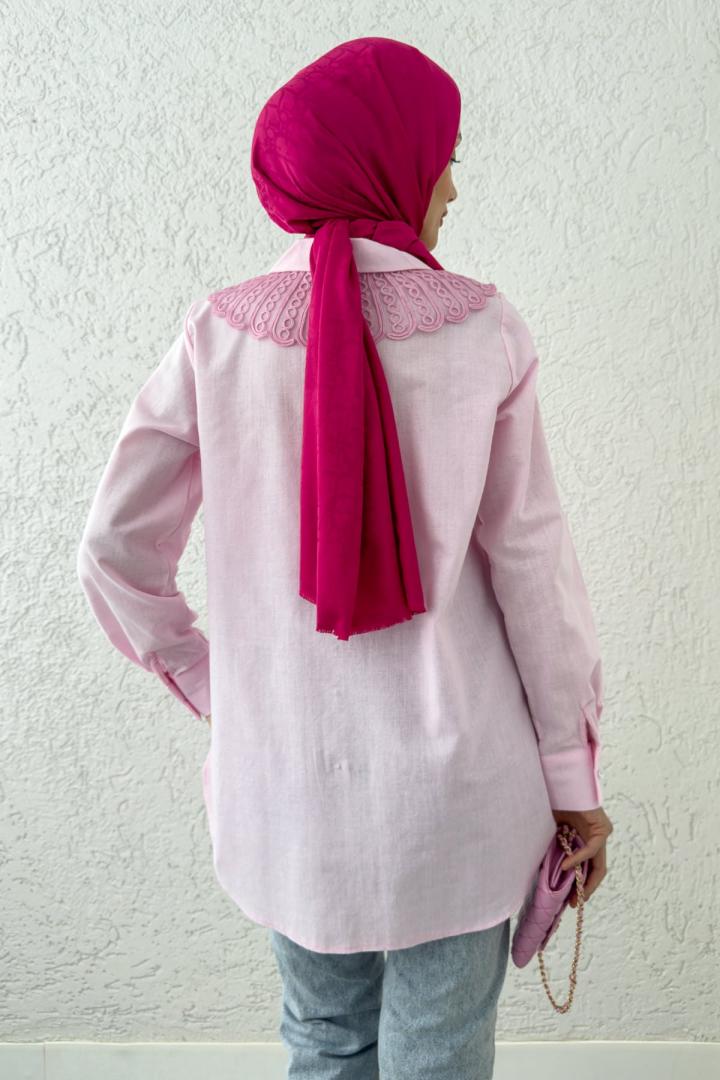 Yakalık Detaylı Gömlek 2214 - PEMBE | Salih Çelebi 
