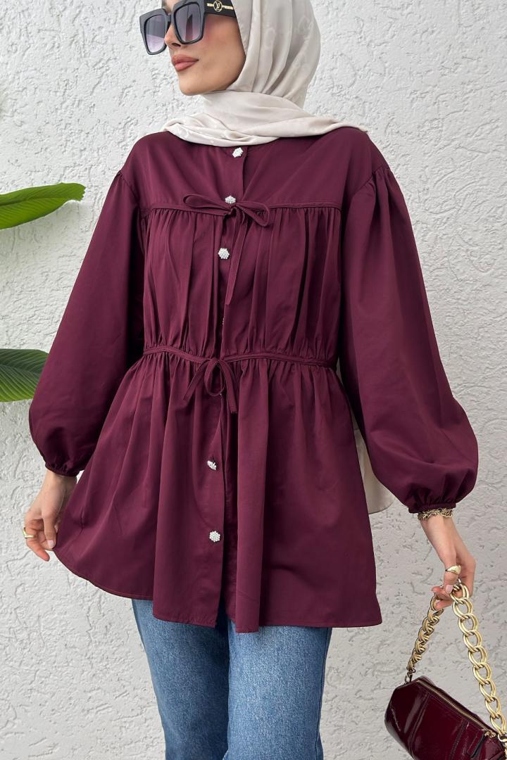 Büzgülü Bağcıklı Tunik 2252 - BORDO | Salih Çelebi 