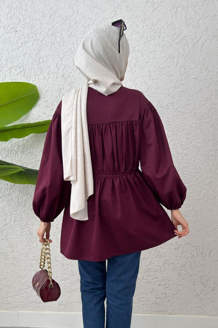 Büzgülü Bağcıklı Tunik 2252 - BORDO | Salih Çelebi 