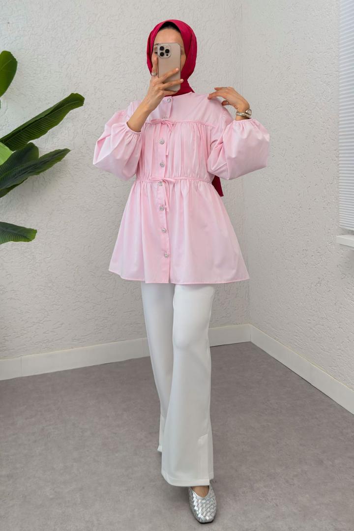 Büzgülü Bağcıklı Tunik 2252 - PEMBE |  