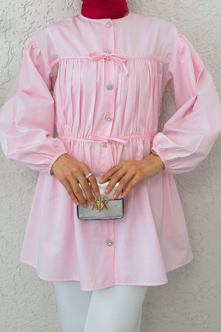Büzgülü Bağcıklı Tunik 2252 - PEMBE |  