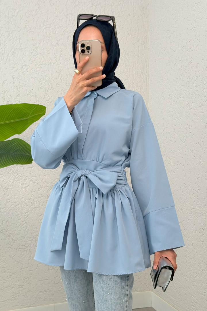 Kimono Kol Fiyonklu Tunik 1613 - BEBE MAVİSİ | Salih Çelebi 