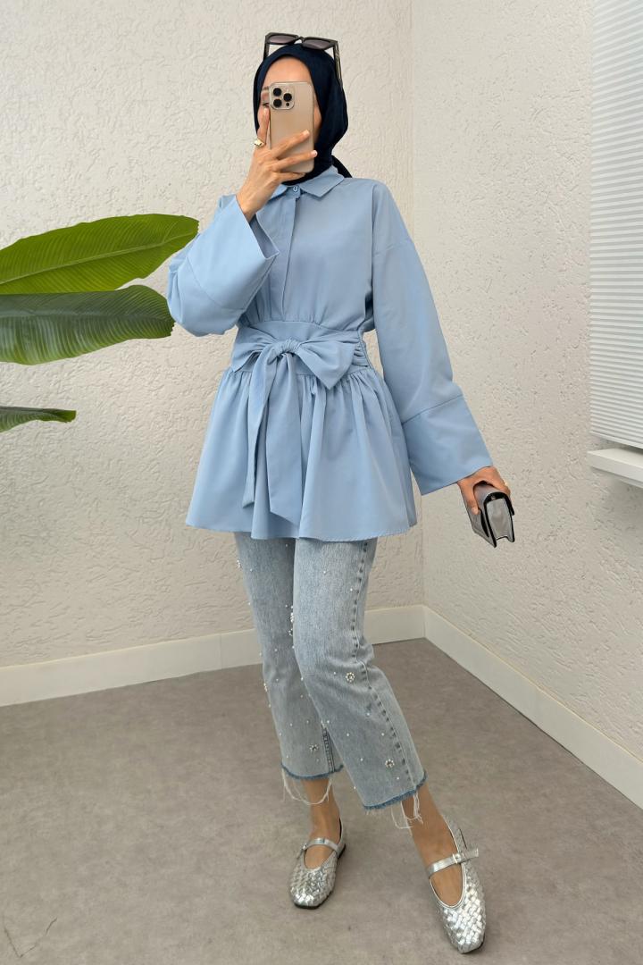 Kimono Kol Fiyonklu Tunik 1613 - BEBE MAVİSİ | Salih Çelebi 