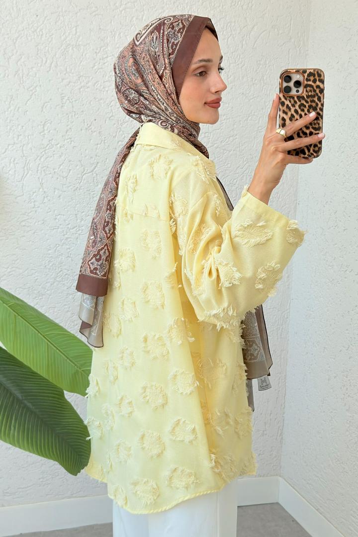 Püskül Detaylı Uzun Kimono 2334 - SARI | Salih Çelebi 