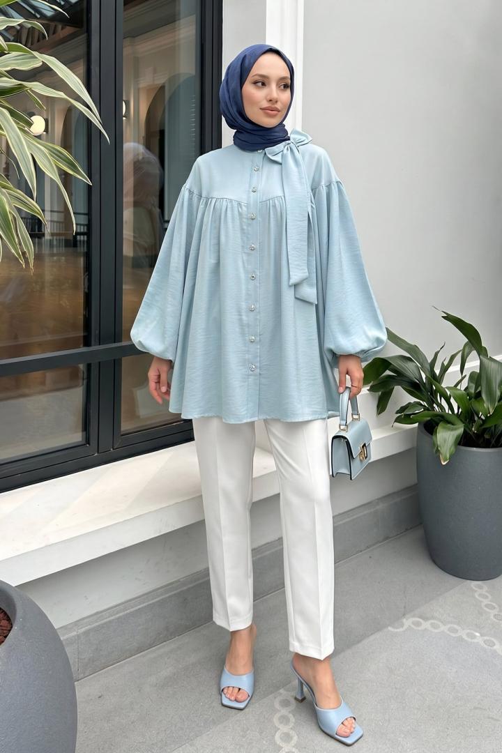 Omuz Fiyonklu Tunik 2327 - BEBE MAVİSİ |  