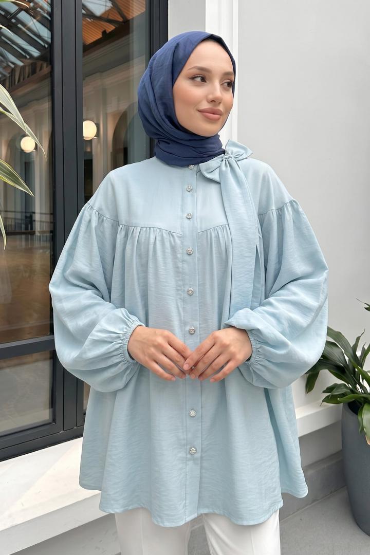 Omuz Fiyonklu Tunik 2327 - BEBE MAVİSİ |  