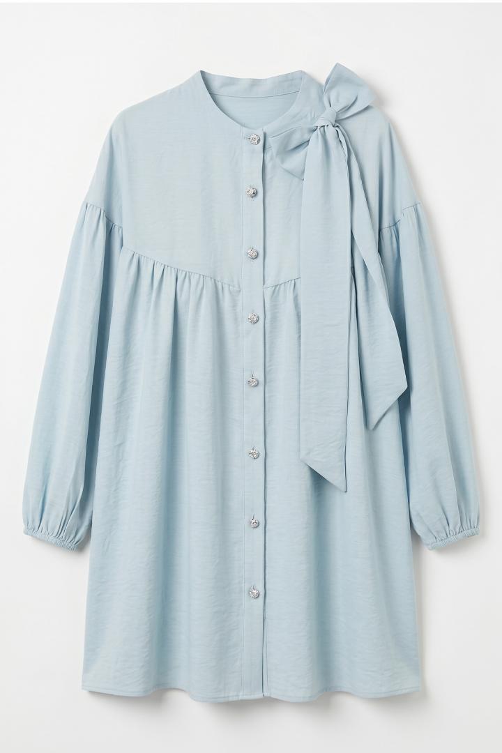 Omuz Fiyonklu Tunik 2327 - BEBE MAVİSİ |  