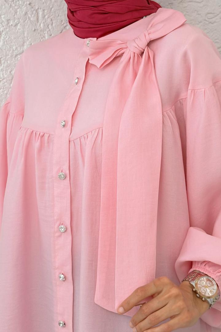 Omuz Fiyonklu Tunik 2327 - PEMBE | Salih Çelebi 