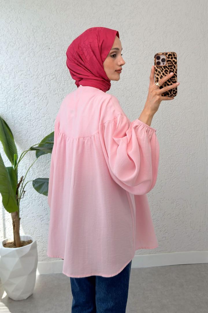 Omuz Fiyonklu Tunik 2327 - PEMBE | Salih Çelebi 