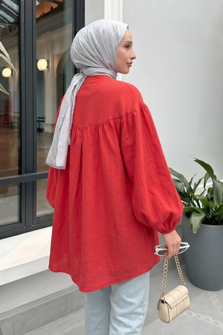 Omuz Fiyonklu Tunik 2327 - KIRMIZI | Salih Çelebi 