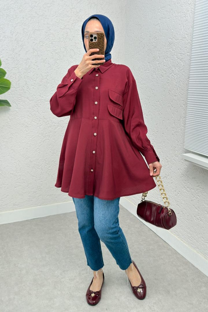 Çift Kapaklı Uzun Tunik 2277 - BORDO |  