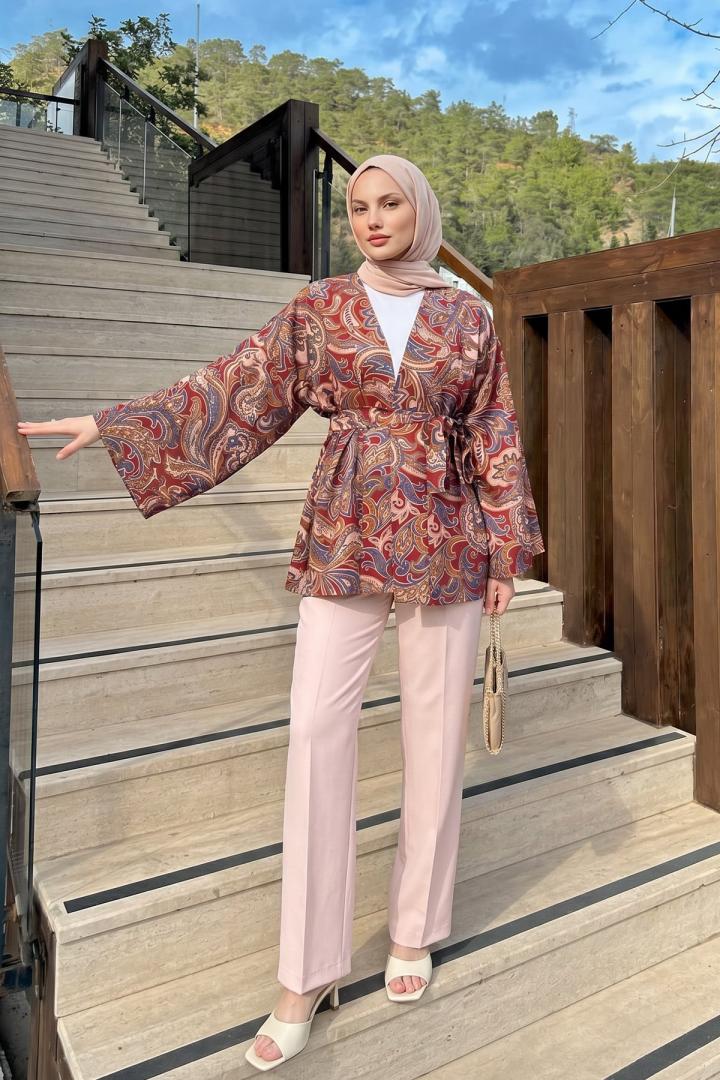 Etnik Desen Kimono 23751 - BORDO |  