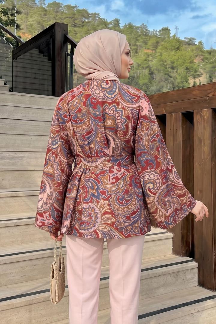 Etnik Desen Kimono 23751 - BORDO |  