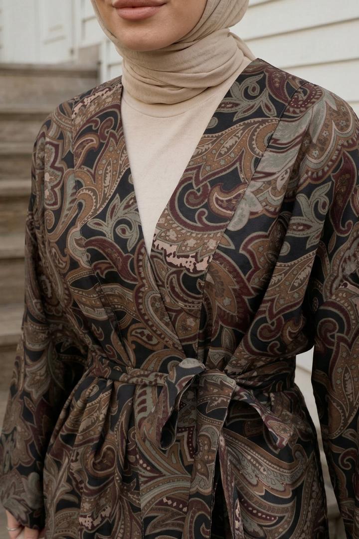 Etnik Desen Kimono 23751 - KAHVERENGİ |  