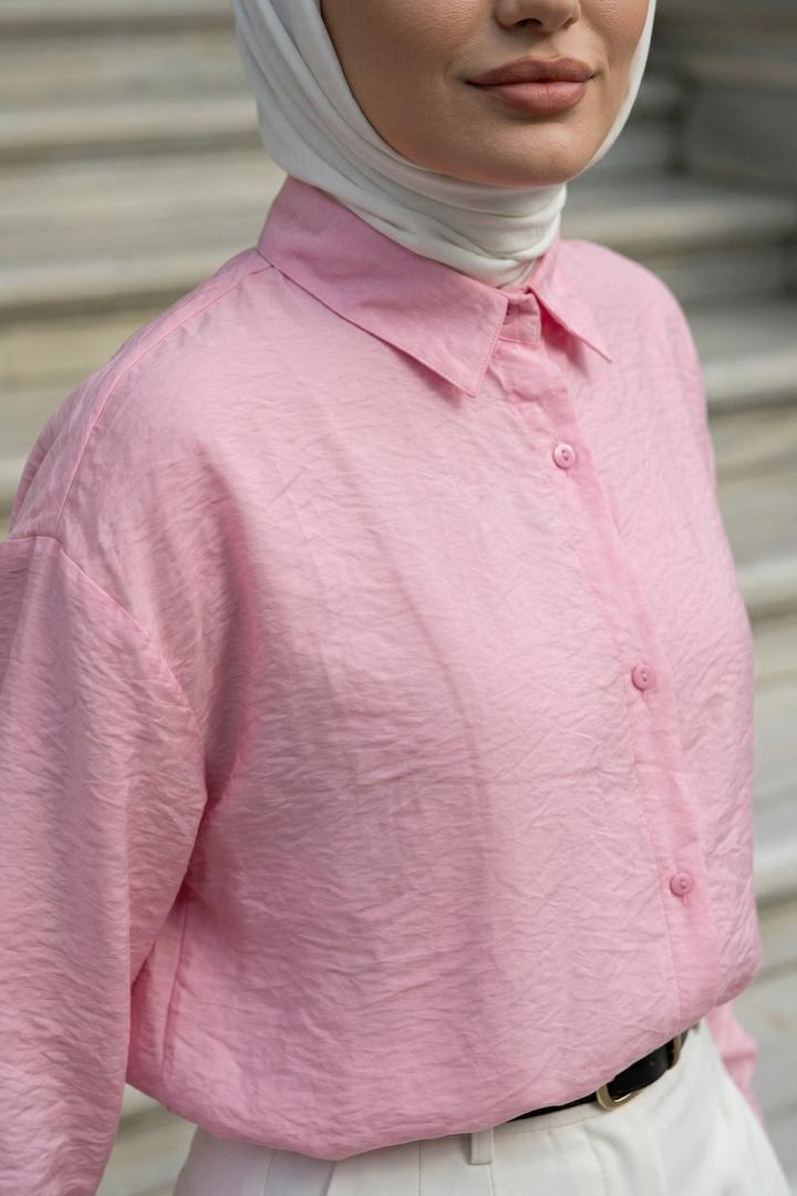 Düğmeli Tesettür Gömlek 612137 - PEMBE |  