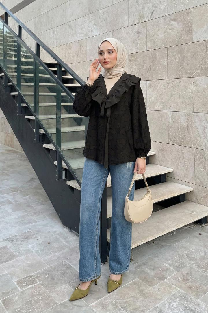 Fırfır Yakalı Kimono Y0110 - A. KAHVE |  