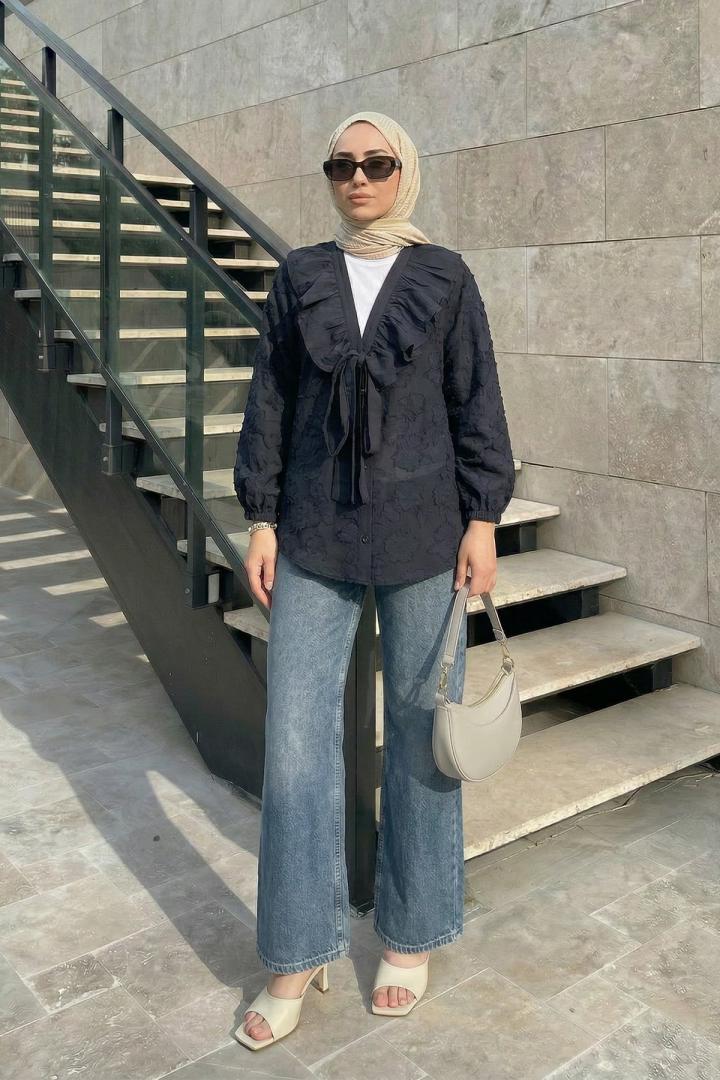 Fırfır Yakalı Kimono Y0110 - LACİVERT |  