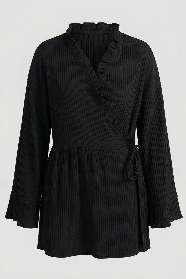 Çapraz Bağlamalı Kimono Y0128 - SİYAH |  