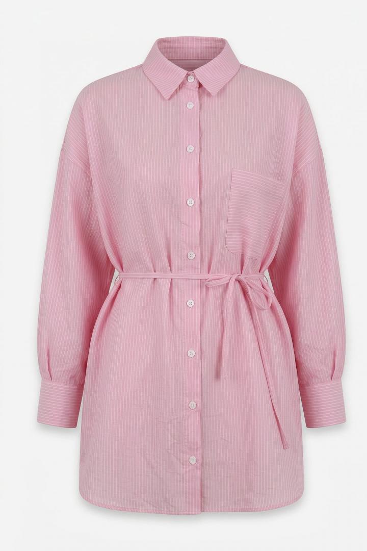 Modal Kumaş Çizgili Gömlek Y0139 - PEMBE |  