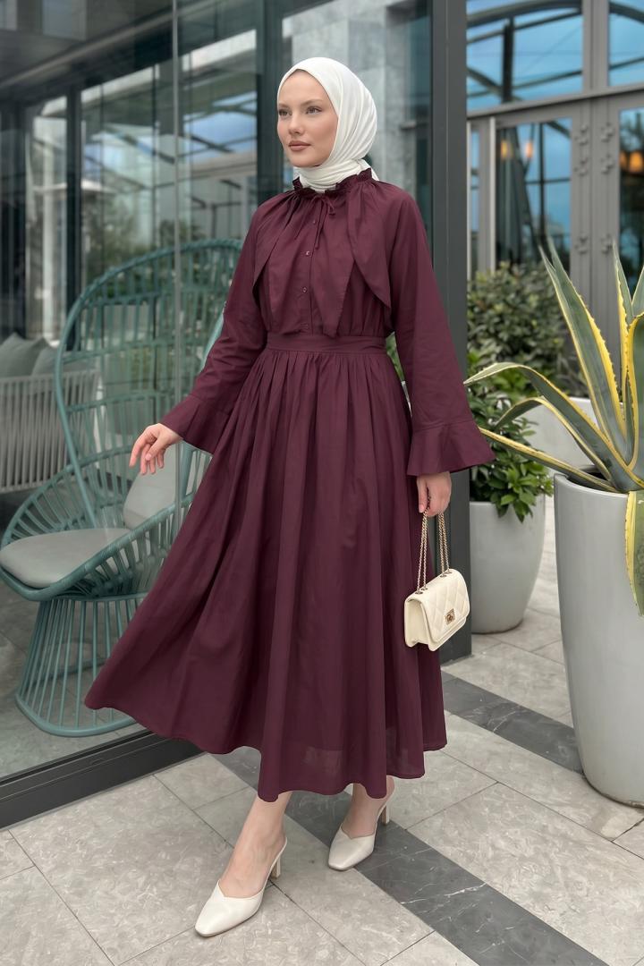 Kloş Etekli Keten Takım 9357335 - BORDO |  
