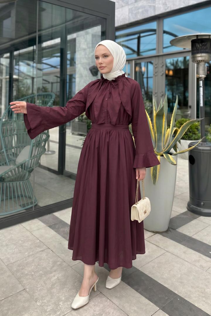 Kloş Etekli Keten Takım 9357335 - BORDO |  