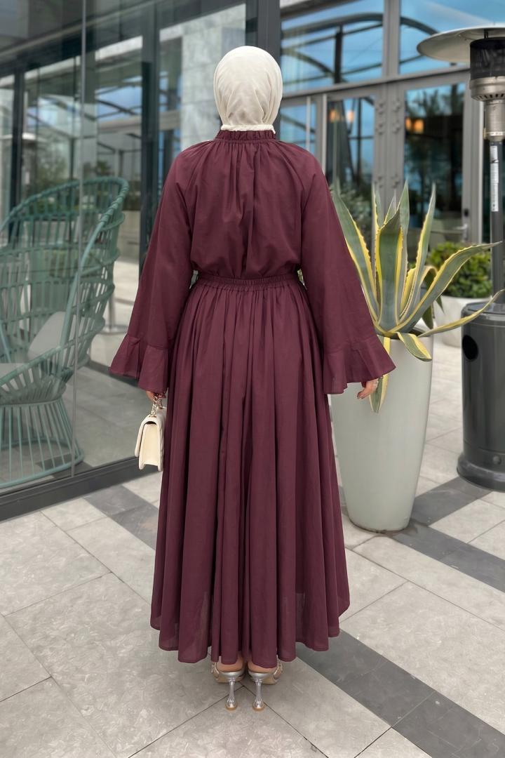 Kloş Etekli Keten Takım 9357335 - BORDO |  