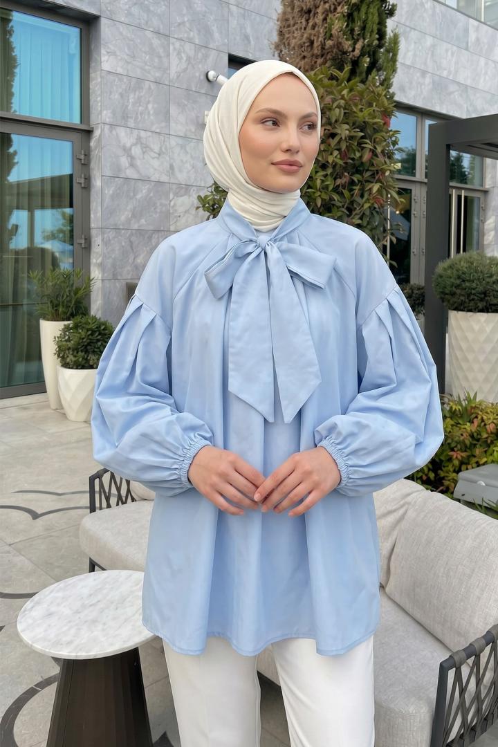 Reglan Kol Fiyonk Yakalı Tunik 3003 - BEBE MAVİSİ |  