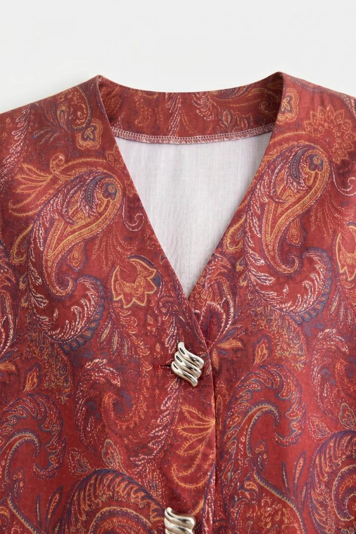 Şal Desen Düğmeli Kimono Y0127 - BORDO |  