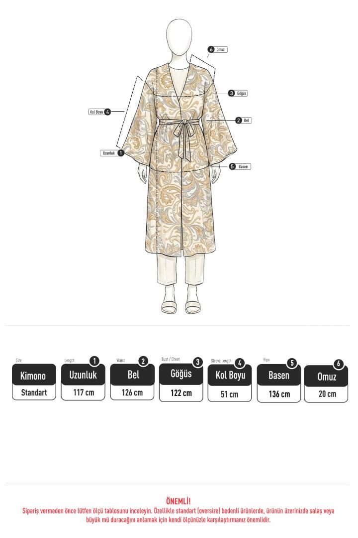 Şal Desen Düğmeli Kimono Y0127 - MÜRDÜM |  