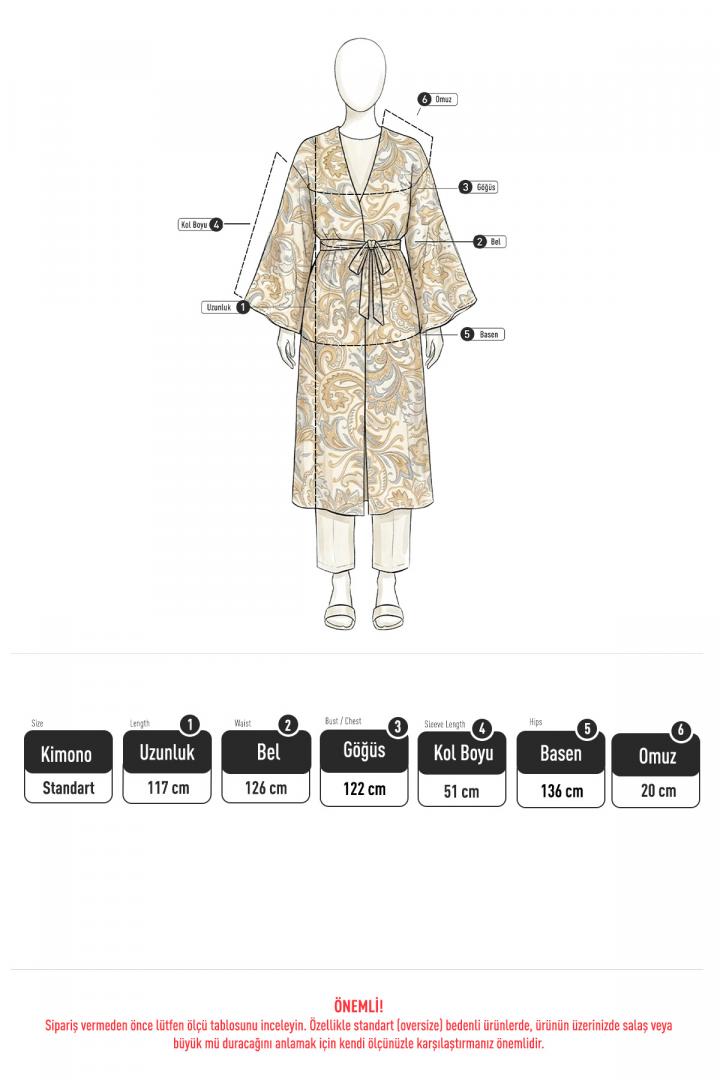 Şal Desen Düğmeli Kimono Y0127 - KAHVE |  