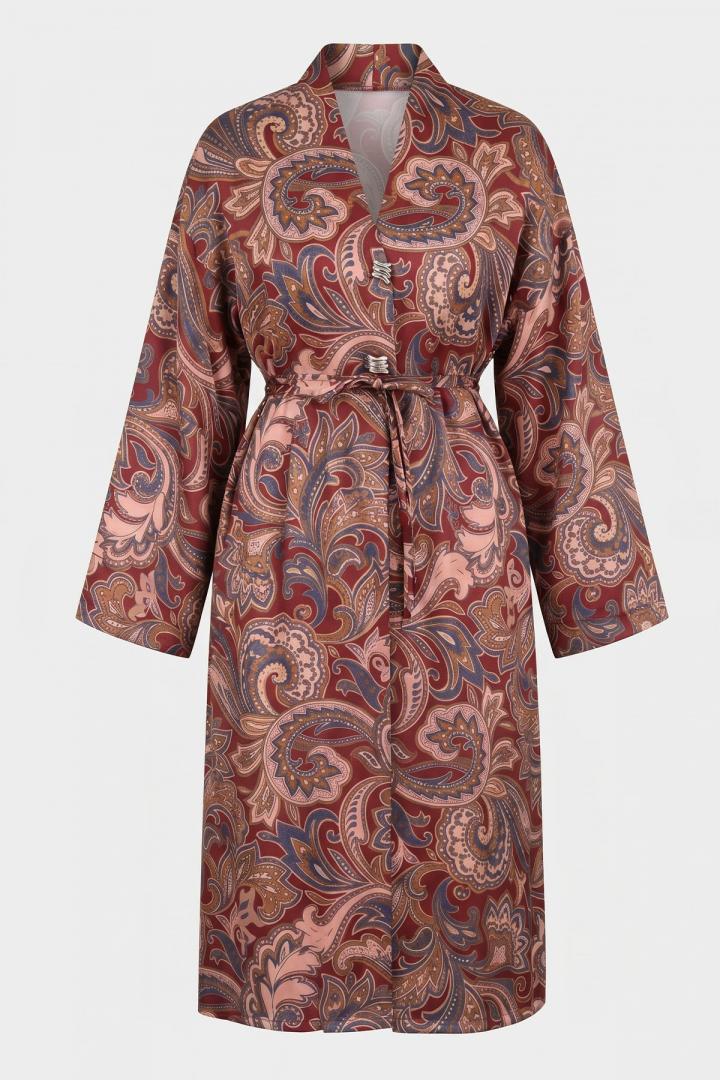 Etnik Desen Düğmeli Kimono Y0127 - BORDO |  
