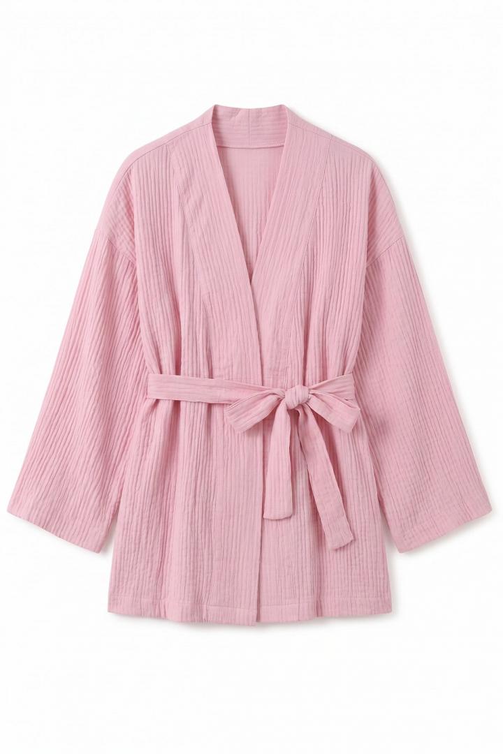 Kuşak Detaylı Bürümcük Kimono 2377 - PEMBE |  