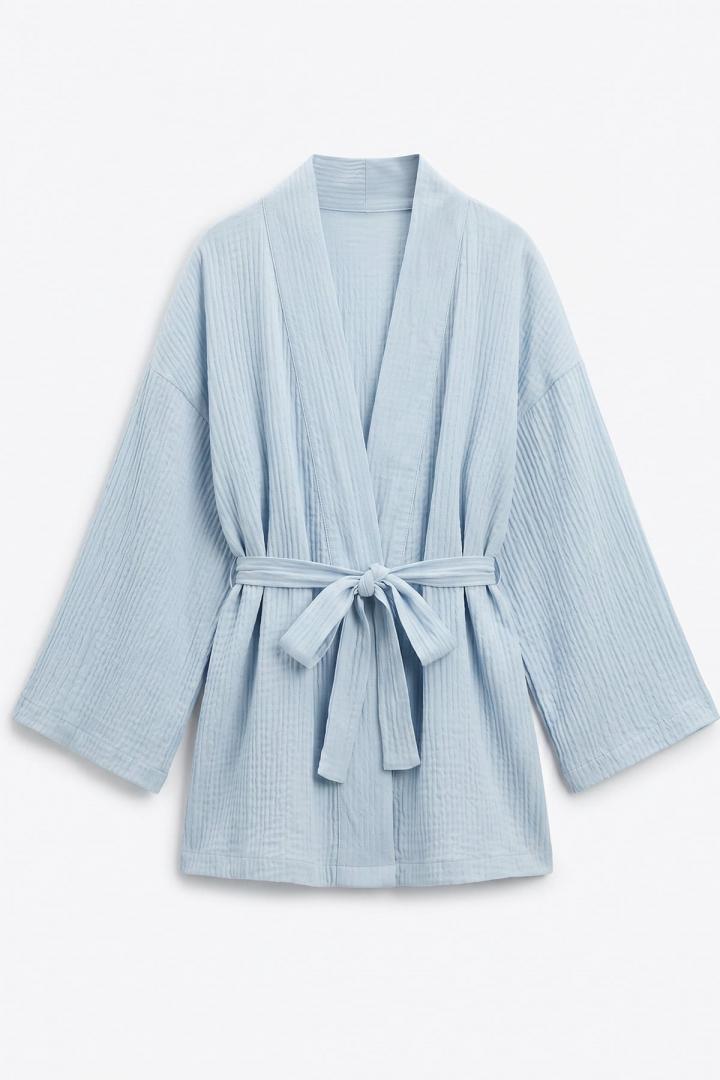 Kuşak Detaylı Bürümcük Kimono 2377 - BEBE MAVİSİ |  
