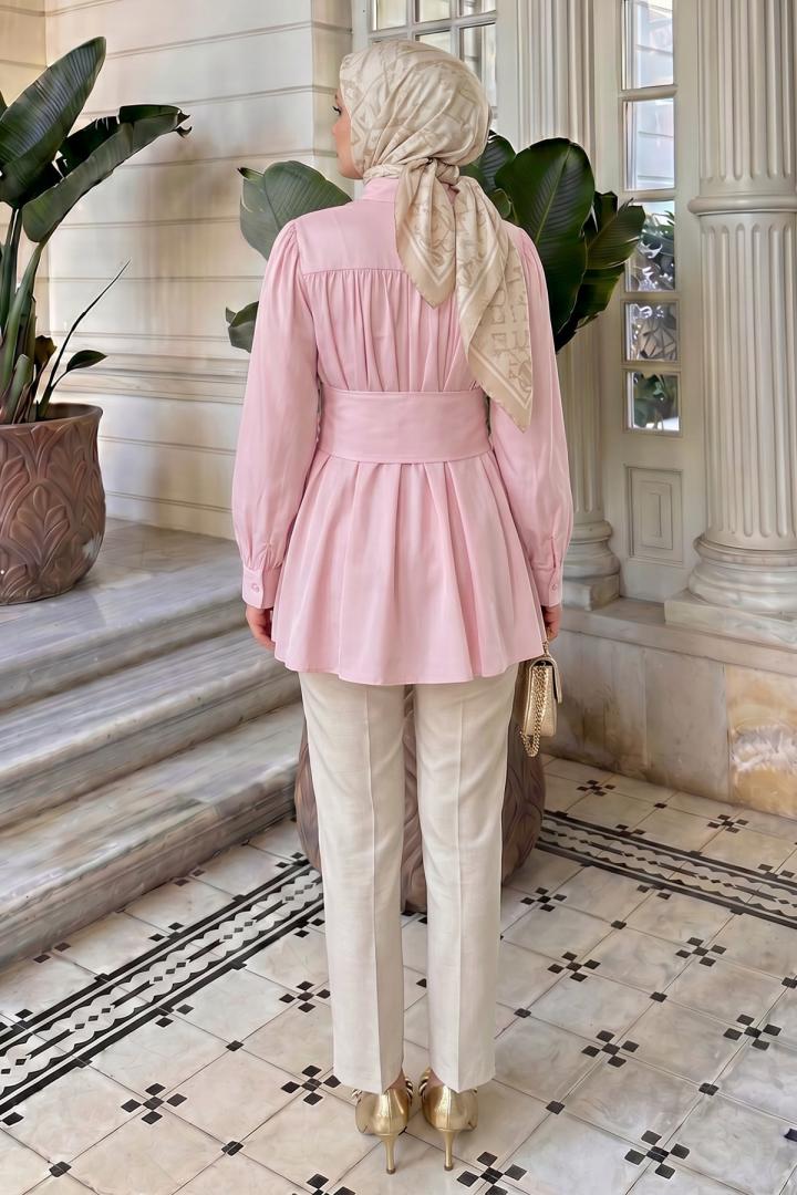 Geniş Kemerli Gömlek Y0134 - PEMBE |  