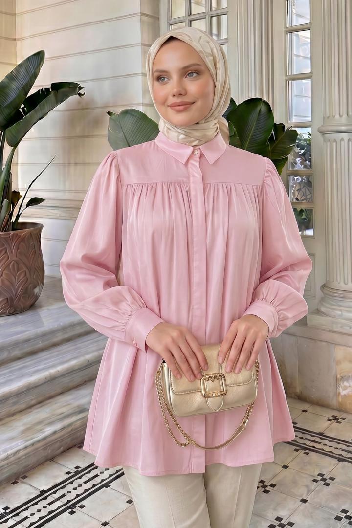 Geniş Kemerli Gömlek Y0134 - PEMBE |  