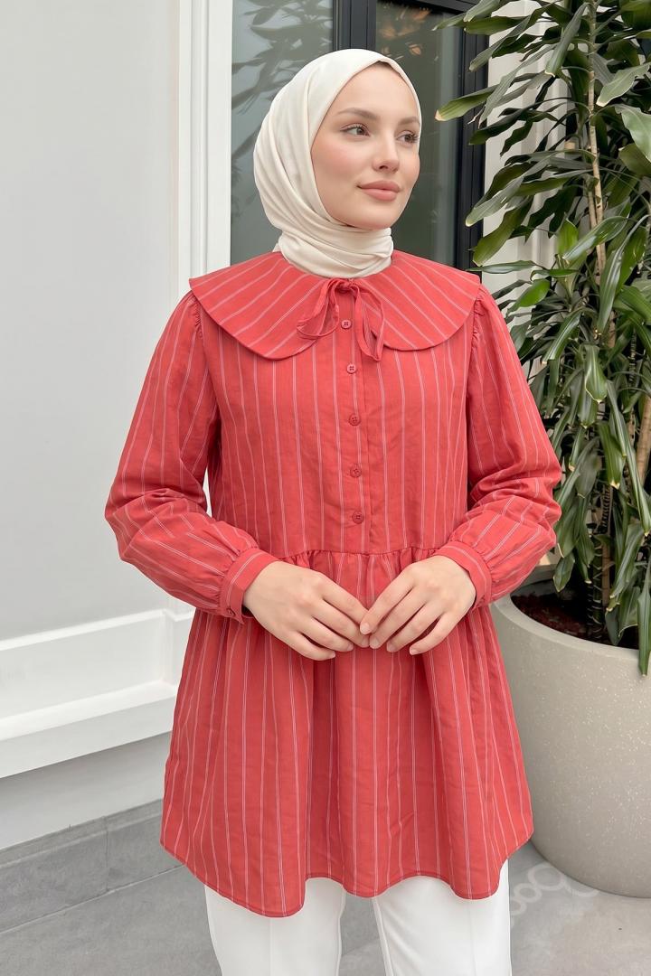 Geniş Yakalı Tunik Y0140 - KIRMIZI |  