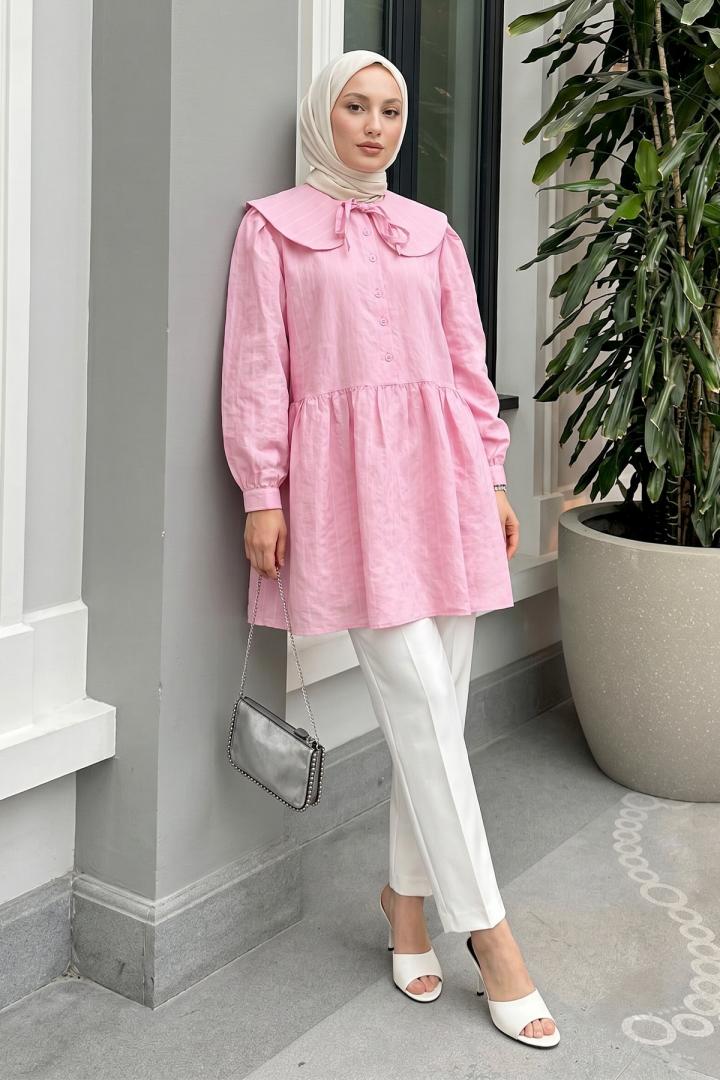 Geniş Yakalı Tunik Y0140 - PEMBE |  
