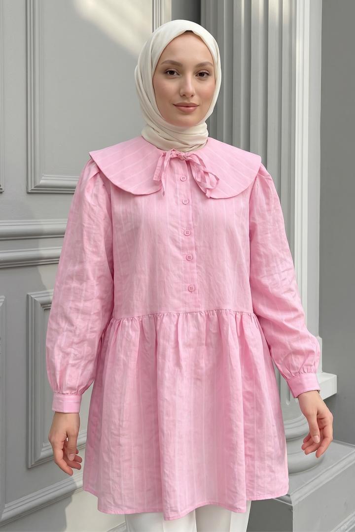 Geniş Yakalı Tunik Y0140 - PEMBE |  