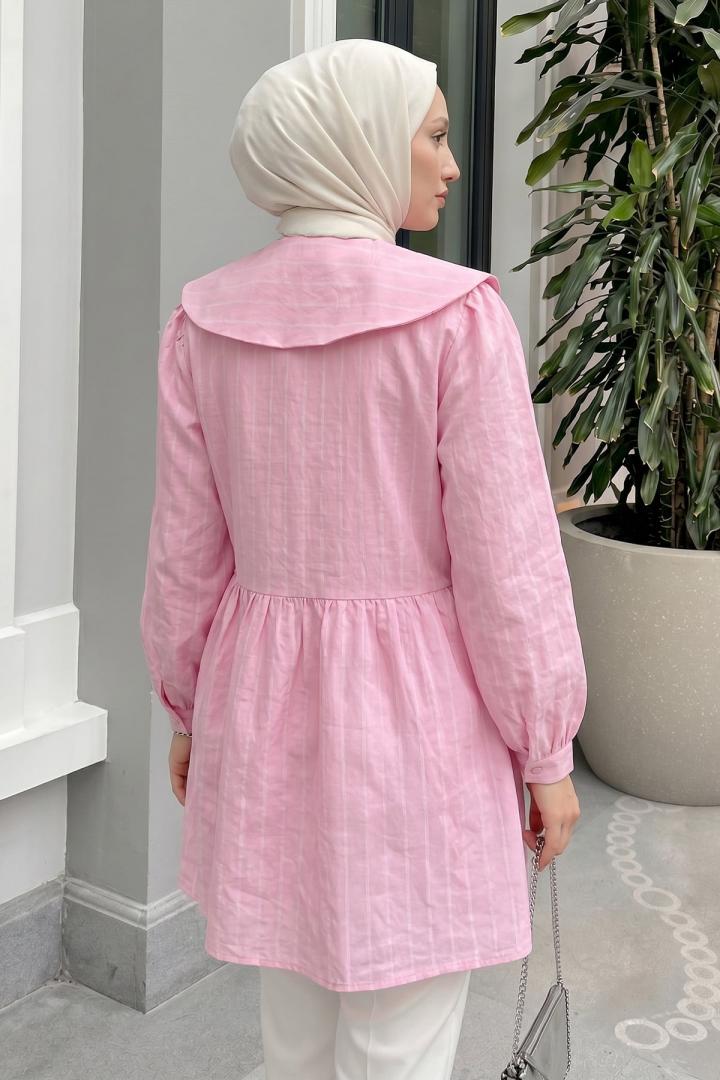Geniş Yakalı Tunik Y0140 - PEMBE |  