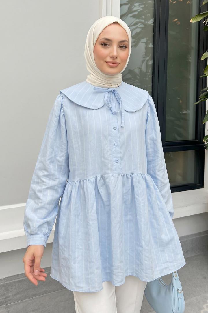 Geniş Yakalı Tunik Y0140 - BEBE MAVİSİ |  