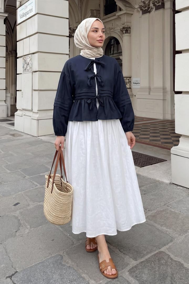 Bağcıklı Etek Üstü Kimono Y0126 - LACİVERT |  