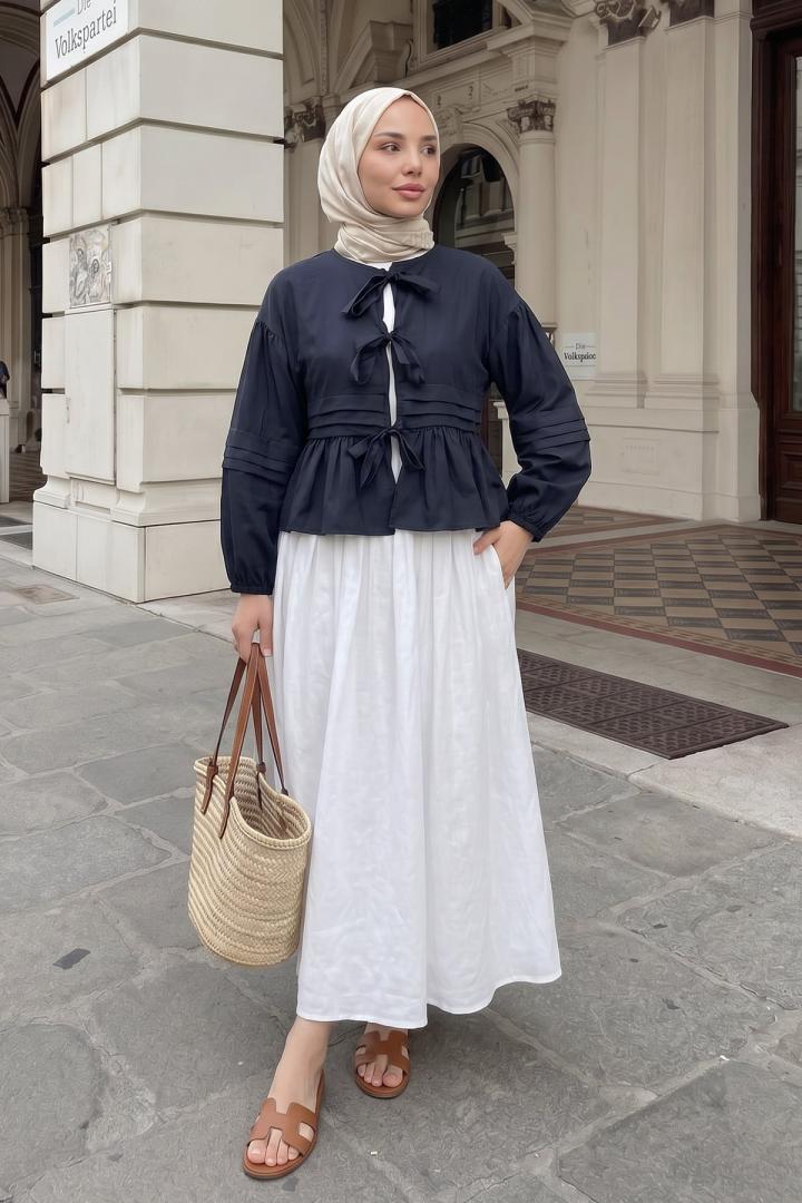 Bağcıklı Etek Üstü Kimono Y0126 - LACİVERT |  