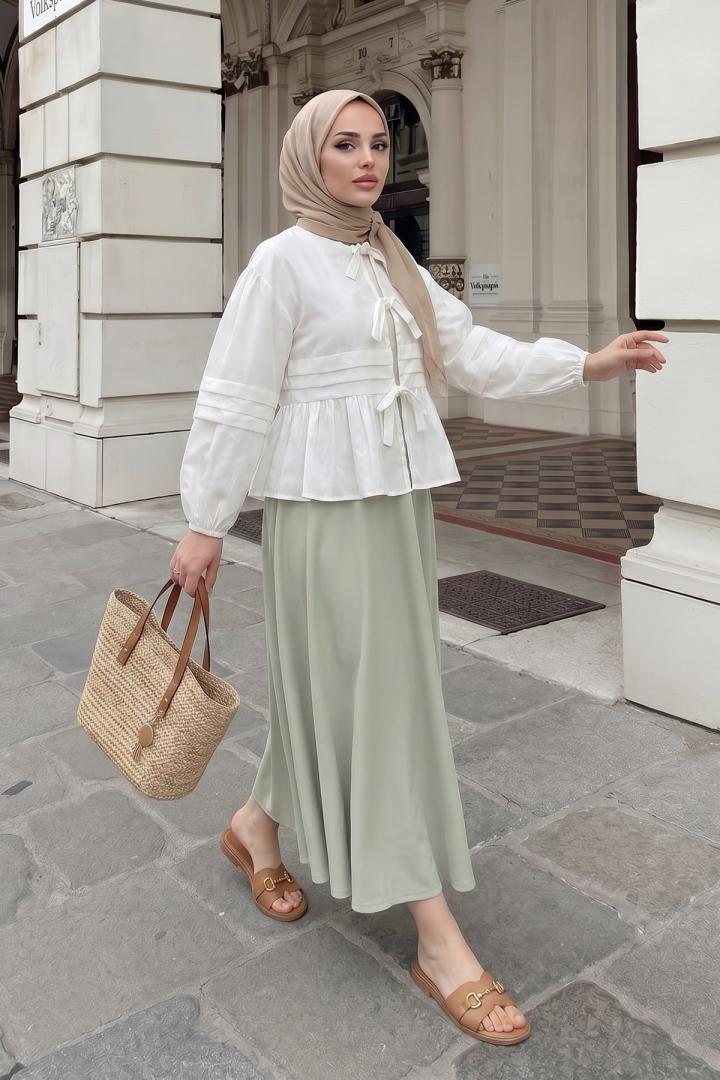 Bağcıklı Etek Üstü Kimono Y0126 - KREM |  