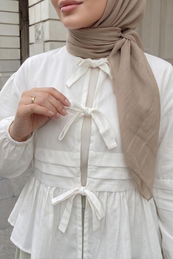 Bağcıklı Etek Üstü Kimono Y0126 - KREM |  