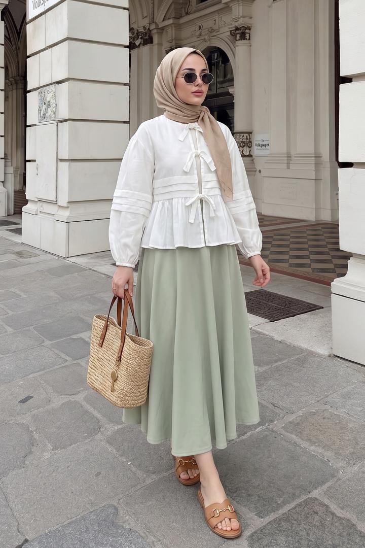 Bağcıklı Etek Üstü Kimono Y0126 - KREM |  